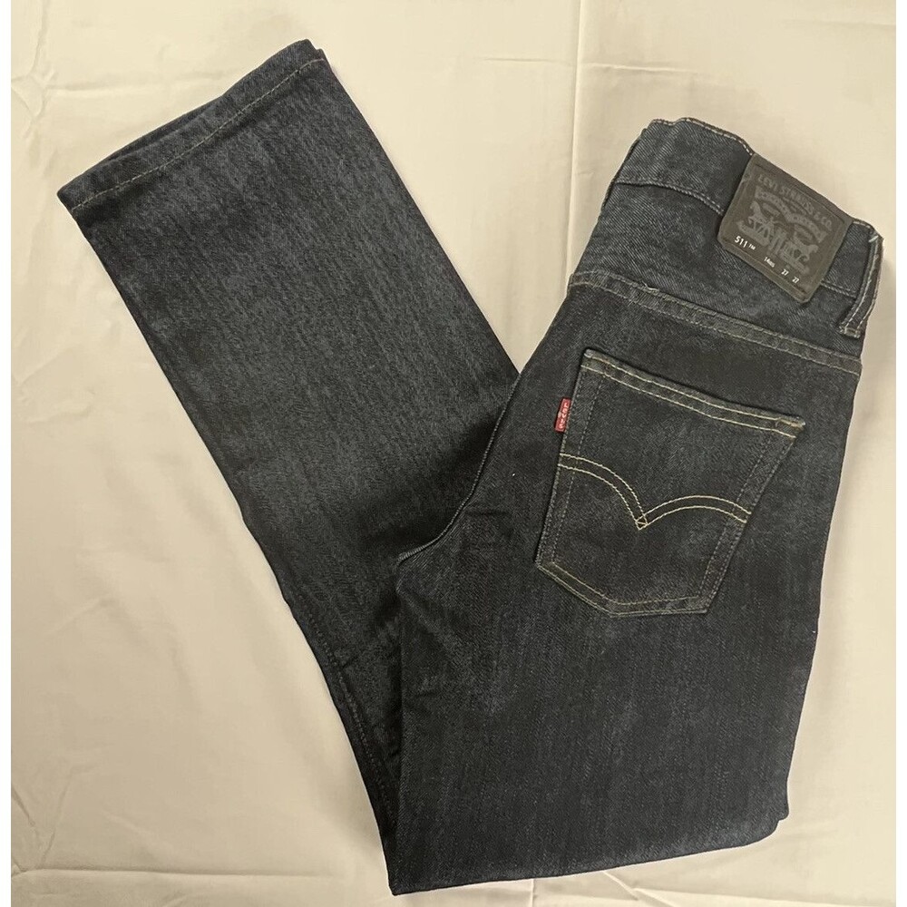 Levis 511 Boys Dark Wash 5 Pocket Slim Fit Denim Blue Jeans Size 14 27x27